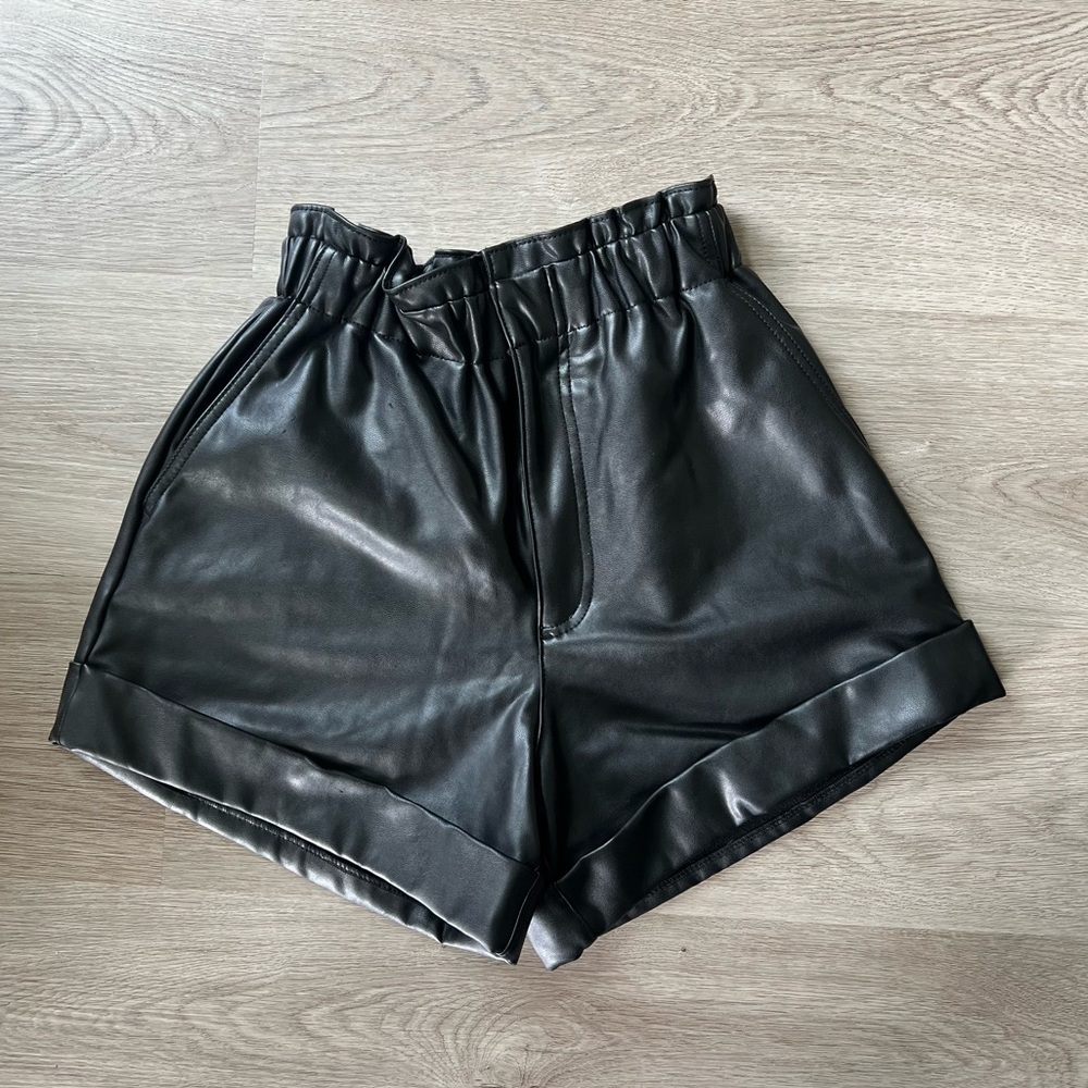 High rise faux leather shorts